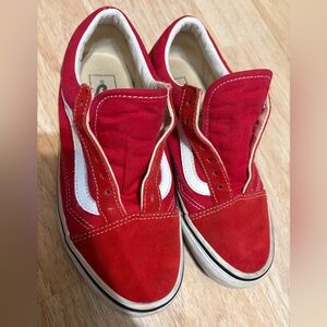 Vans Red and White Canvas Slip-Ons